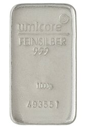 Umicore 1000 gram zilverbaar 